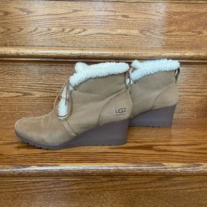UGG leather wedge booties with fur lining